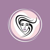 girl logo. hairstyle and makeup for a beauty salon. beautiful hair curls. woman face, cosmetics vector