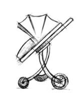 baby stroller transformer sketch. stroller with wheels - vector illustration. cradle all-weather for newborns. stroller with canopy