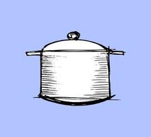 saucepan sketch. utensils for kitchen - vector illustration in flat style. cooking utensils