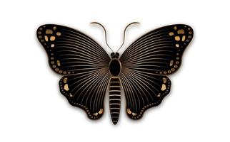 eslogan de mariposa decorativa de lujo dorado con ilustración de plantilla de logotipo de mariposa negra. diseño vectorial para moda, carteles y estampados de tarjetas, empresa, joyería, aislado en fondo blanco vector