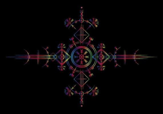 Magic ancient viking art deco, White Vegvisir navigation compass ancient. The Vikings used many symbols in accordance to Norse mythology,  widely used in Viking society. Logo icon Wiccan esoteric sign