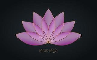 Purple Gold Lotus logo, Flower of Life. Sacred Geometry. Symbol of Harmony and Balance. Golden Luxury Sign of purity. Chakra Yoga design vector isolated on black background