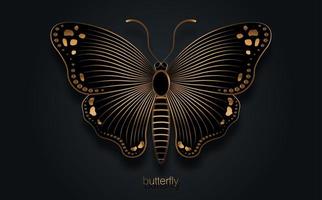 eslogan de mariposa decorativa de lujo dorado con ilustración de plantilla de logotipo de mariposa negra. diseño vectorial para moda, carteles y estampados de tarjetas, empresa, joyería, aislado en fondo negro vector