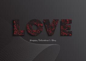 Valentine's day holiday background. Black word love with red pattern. Decorative elements for holiday design. Vector illustration.