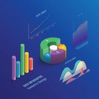 infografía de vector de negocio 3d isométrica con diagramas y gráficos de color. infografía y diagrama de colores isométricos para el diseño web de información.