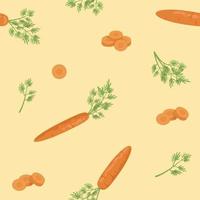 Orange carrots with haulm seamless pattern. Sliced carrot. vector