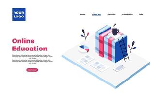 illustrator creative modern flat landing page template online education vector