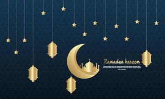 resumen ramadan kareem saludo luz de la luna mezquita silueta traducción de texto ramadan kareem bendito vector