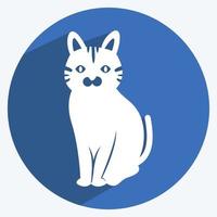 Pet Cat Icon in trendy long shadow style isolated on soft blue background vector