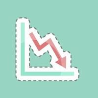 Declining Line Graph Sticker in trendy line cut isolated on blue background vector