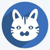 icono de cara de gato en estilo moderno de sombra larga aislado en fondo azul suave vector