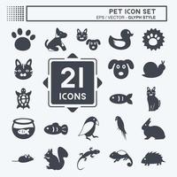 Pet Icon Set in trendy glyph style isolated on soft blue background vector