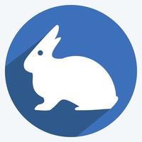 Pet Rabbit Icon in trendy long shadow style isolated on soft blue background vector