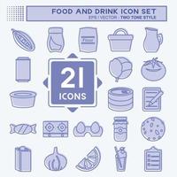 Food and Drink Icon Set in trendy two tone style isolated on soft blue background vector