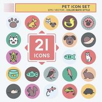 Pet Icon Set in trendy color mate style isolated on soft blue background vector