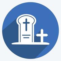 icono de cementerio en estilo moderno de sombra larga aislado en fondo azul suave vector