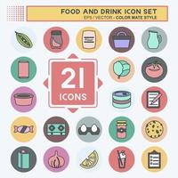 Food and Drink Icon Set in trendy color mate style isolated on soft blue background vector