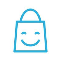 línea de diseño de logotipo de sonrisa de tienda o bolsa de tienda feliz vector