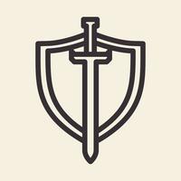 lines shield or guard with swords logo design vector icon symbol illustration