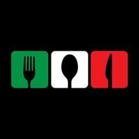 banderas color italia con comida cuchara tenedor cuchillo logotipo diseño vector icono símbolo ilustración