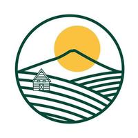 líneas campo verde con logotipo de montaña vector símbolo icono diseño ilustración