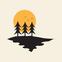 puesta de sol colina con pinos vintage logo símbolo icono vector diseño gráfico ilustración idea creativa