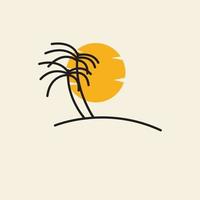 cocoteros con puesta de sol playa vacaciones vintage logo símbolo icono vector gráfico diseño ilustración idea creativa