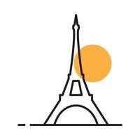 línea eiffel colorido con logotipo de puesta de sol vector símbolo icono diseño gráfico ilustración