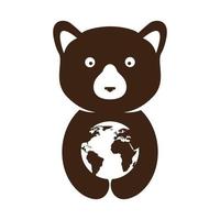 cute animal honey bear with earth logo symbol icon vector graphic design illustration