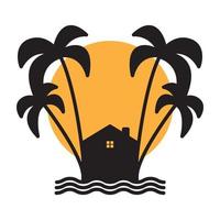 árboles de coco con playa casa vacaciones logo vector símbolo icono diseño ilustración