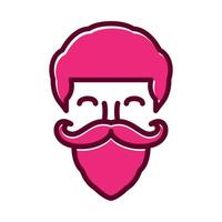 viejo chico línea de cabeza colorido con barba y bigote logo vector icono ilustración diseño