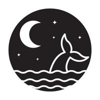 mar de noche con ballena y luna logo vector símbolo icono diseño gráfico ilustración