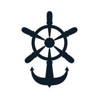 ship wheel with anchor silhouette logo vector icon illustration