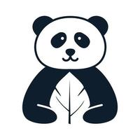 panda with leaf cute cartoon logo icon vector illustration