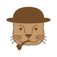 otter head with hat cute cartoon logo vector illustration design