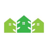 home or real estate or house with green leaf plant tree modern logo vector illustration design