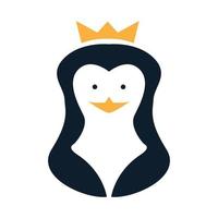 Pingüino con corona reina logo vector ilustración diseño