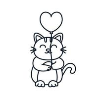 línea de gato o gatito o gatito o mascota con sonrisa de globo ilustración de vector de logotipo de dibujos animados lindo
