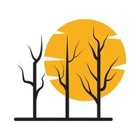 árboles secos de silueta con diseño de ilustración de icono de vector de logotipo de puesta de sol