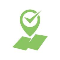 pin maps location check mark green logo vector icon design