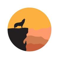 howling wolf with desert logo symbol icon vector graphic design illustration