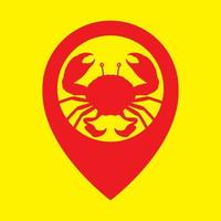 seafood crab with pin map location logo design vector icon symbol illustration