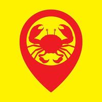 seafood crab with pin map location logo design vector icon symbol illustration