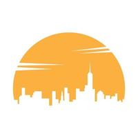 forma de la ciudad de nueva york con diseño de ilustración de icono de vector de logotipo de puesta de sol