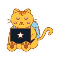 gato o gatito o gatito o mascota en la escuela ilustración de vector de logotipo de dibujos animados lindo