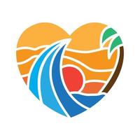 love abstract beach wave with sunset logo symbol icon vector graphic design illustration