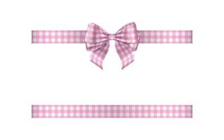pink bow with ribbon. bow and ribbon with buffalo texture.  easter or spring bow with gingham fabric pattern vector