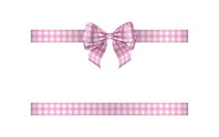 pink bow with ribbon. bow and ribbon with buffalo texture.  easter or spring bow with gingham fabric pattern vector