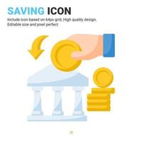 Saving icon vector with flat color style isolated on white background. Vector illustration bank sign symbol icon concept for digital business, finance, industry, company, apps, web and all project