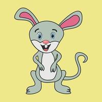 concepto de ilustración de vector de dibujos animados de conejo o ratón lindo dibujado a mano para niños